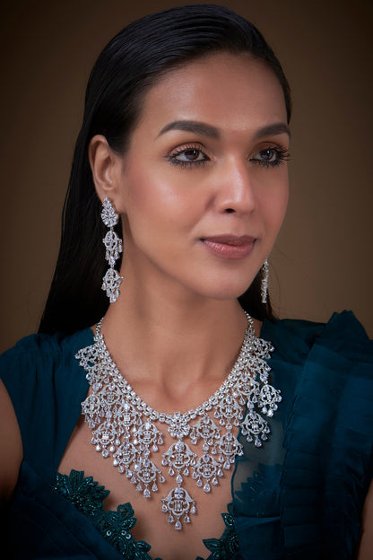 White Finish Zircon Necklace Set