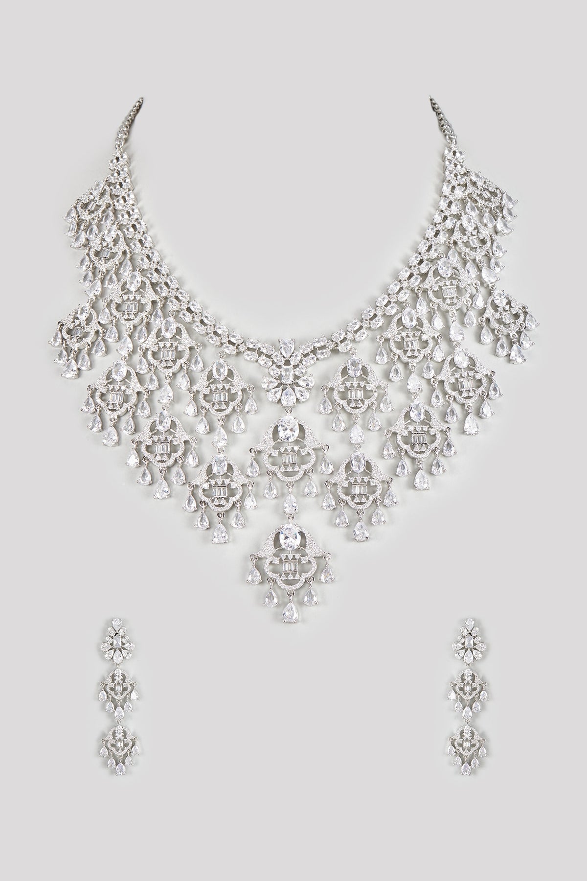 White Finish Zircon Necklace Set