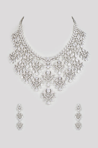 White Finish Zircon Necklace Set