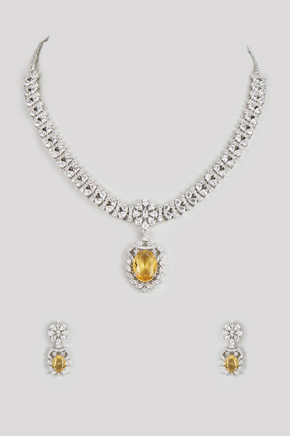 White Finish Zircon & Yellow Stone Necklace Set