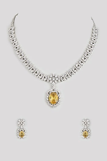 White Finish Zircon & Yellow Stone Necklace Set