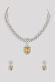 White Finish Zircon & Yellow Stone Necklace Set