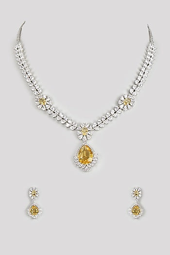 White Finish Zircon & Yellow Stone Necklace Set