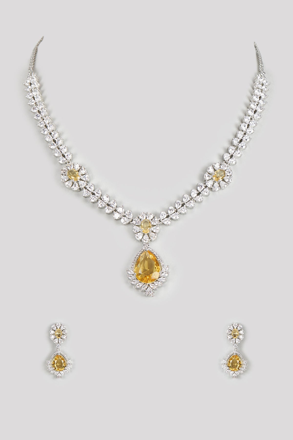 White Finish Zircon & Yellow Stone Necklace Set