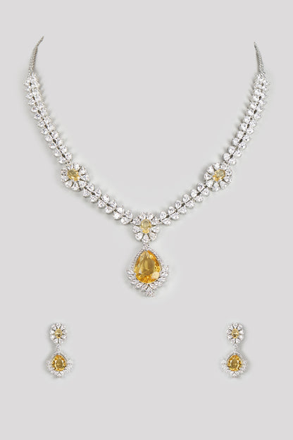 White Finish Zircon & Yellow Stone Necklace Set