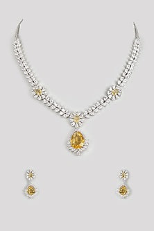 White Finish Zircon & Yellow Stone Necklace Set