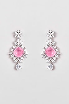 White Finish Zircon & Pink Stones Necklace Set