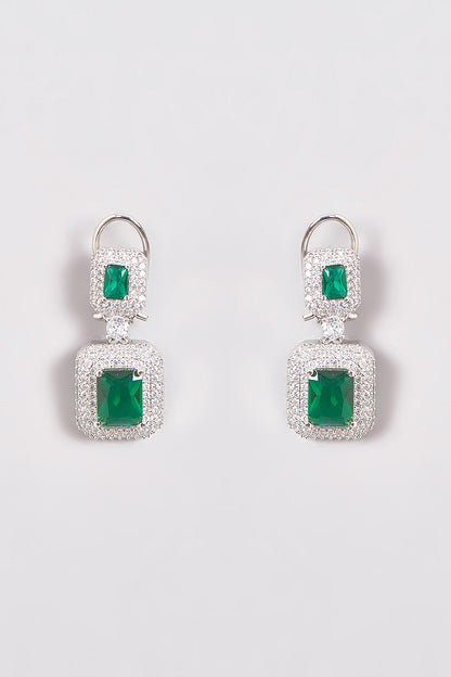 White Finish Zircon & Green Stones Necklace Set