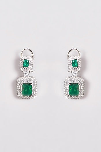 White Finish Zircon & Green Stones Necklace Set