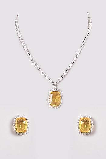 White Finish Zircon & Yellow Stone Necklace Set