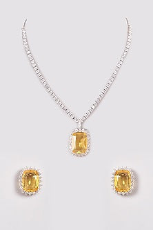 White Finish Zircon & Yellow Stone Necklace Set