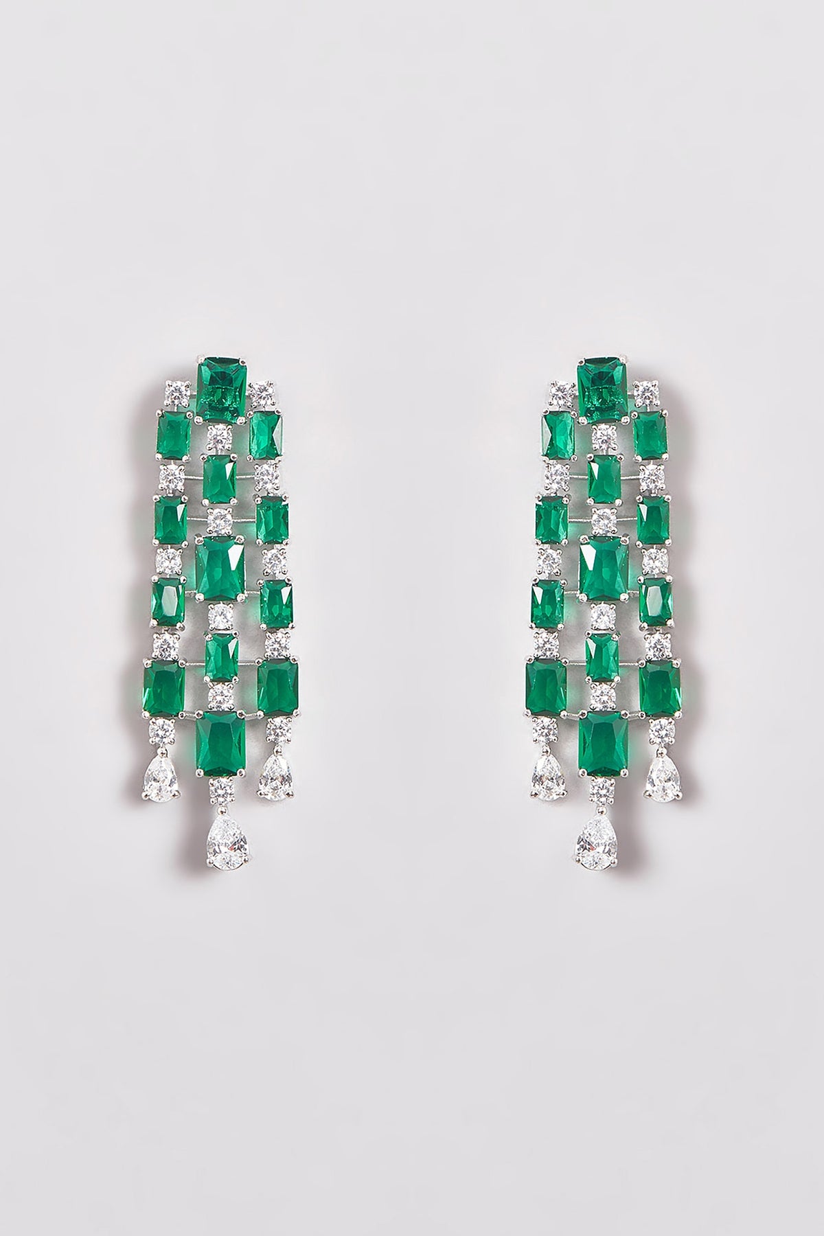 White Finish Zircon & Emerald Green Stones Necklace Set
