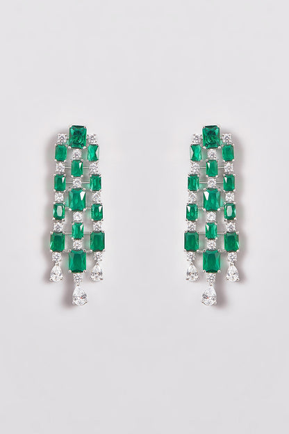 White Finish Zircon & Emerald Green Stones Necklace Set