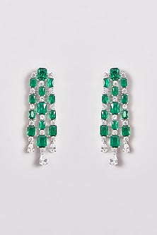 White Finish Zircon & Emerald Green Stones Necklace Set