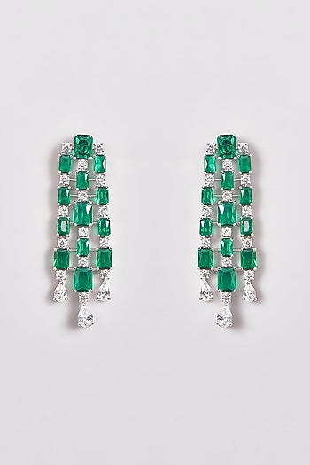 White Finish Zircon & Emerald Green Stones Necklace Set