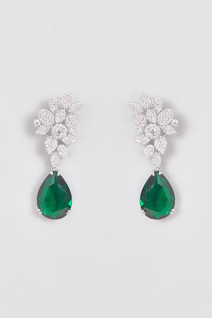 White Finish Zircon & Green Stone Dangler Earrings