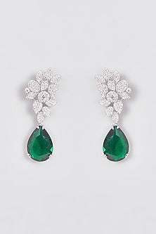 White Finish Zircon & Green Stone Dangler Earrings