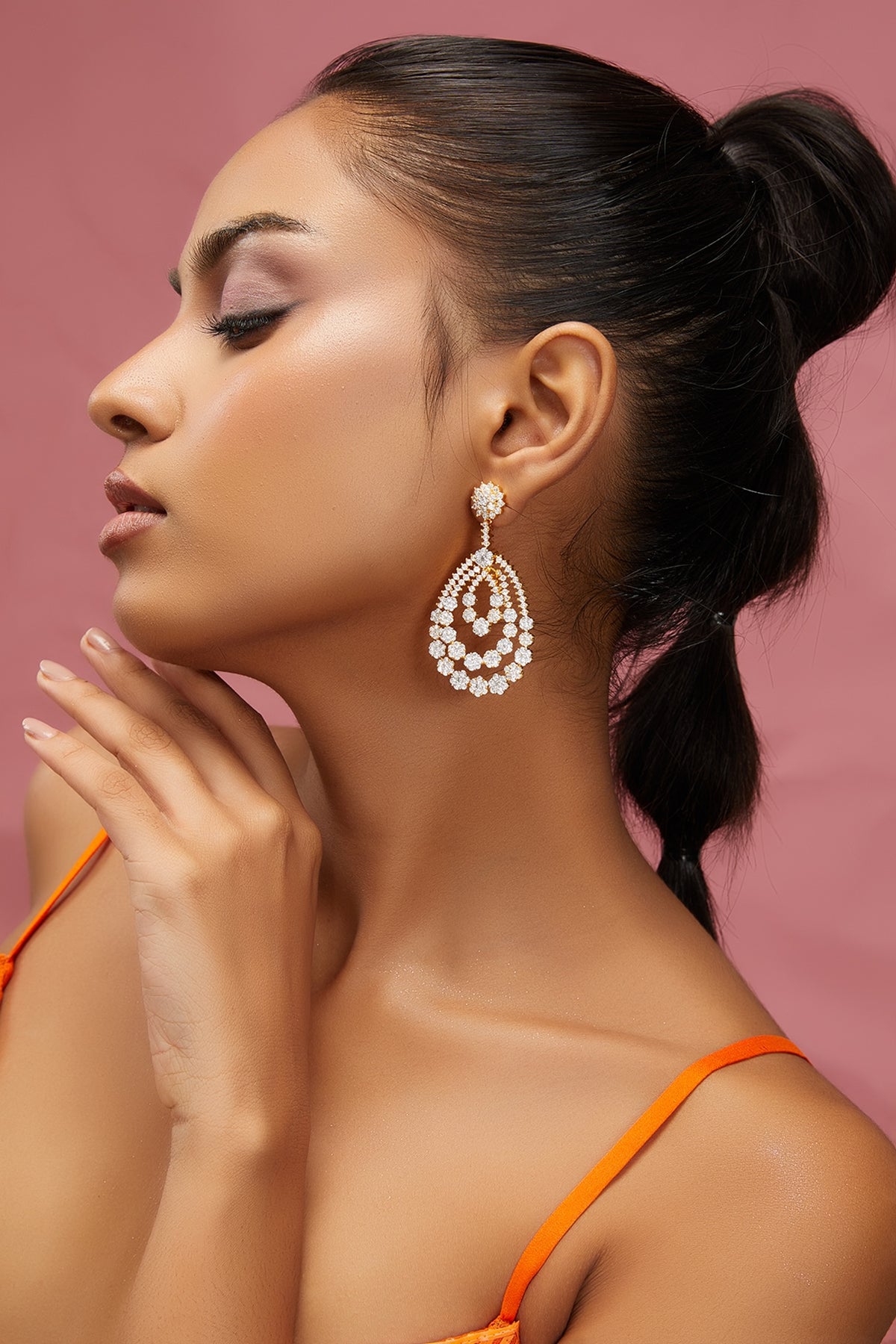 Gold Finish Zircon Dangler Earrings