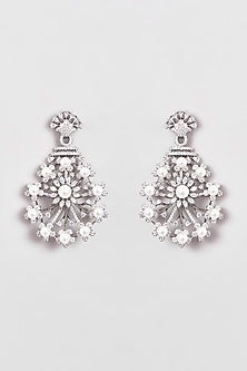 White Finish Zircon & Pearl Dangler Earrings