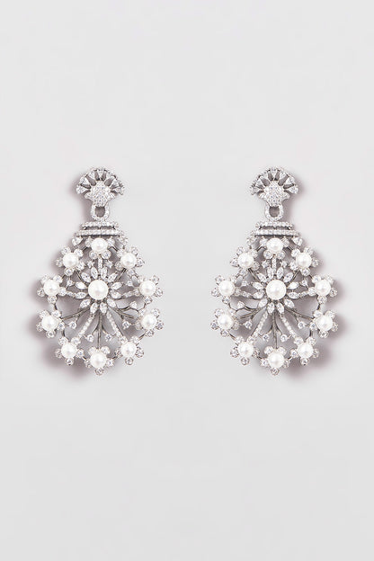 White Finish Zircon & Pearl Dangler Earrings