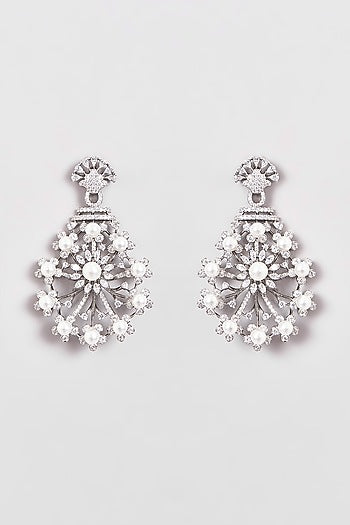 White Finish Zircon & Pearl Dangler Earrings