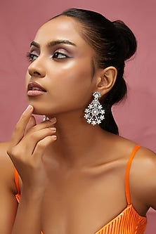 White Finish Zircon & Pearl Dangler Earrings