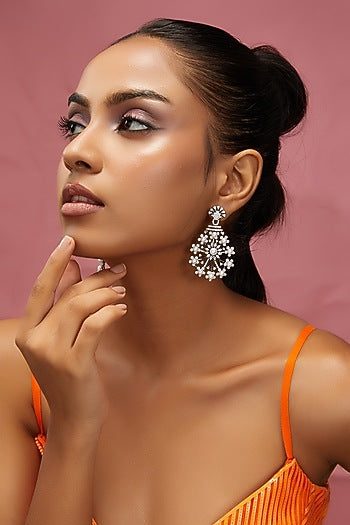 White Finish Zircon & Pearl Dangler Earrings