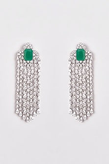 White Finish Zircon & Green Stone Dangler Earrings
