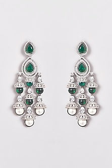 White Finish Zircon & Green Stone Dangler Earrings