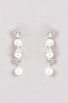 White Finish Zircon & Pearl Dangler Earrings