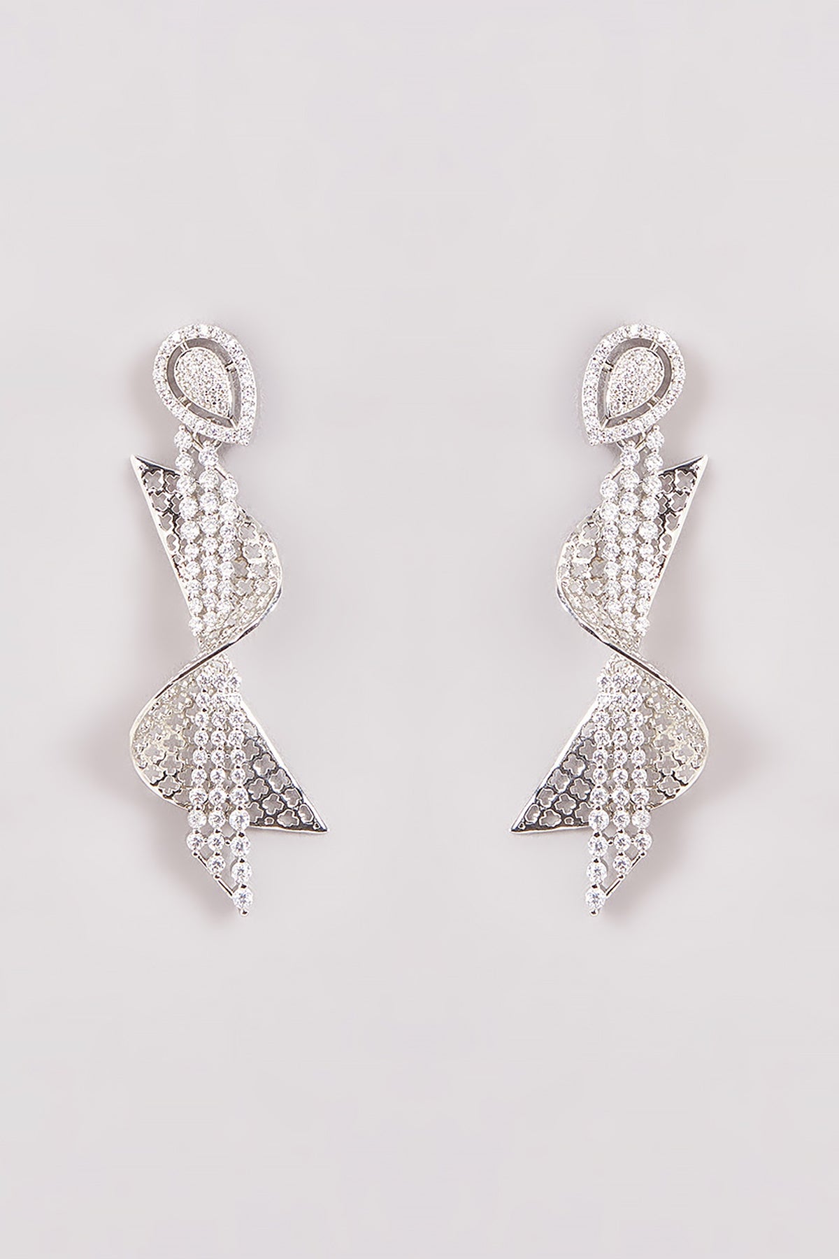 White Finish Zircon Dangler Earrings
