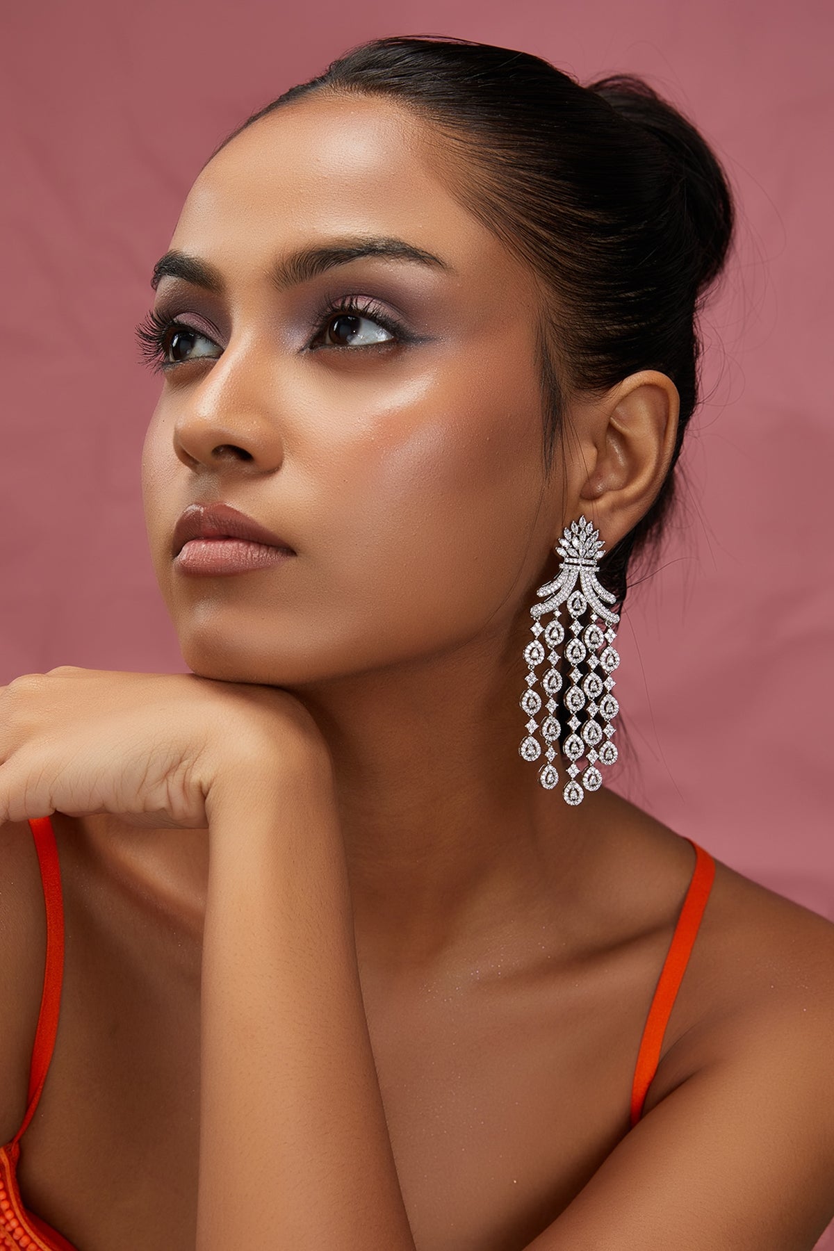 White Finish Zircon Dangler Earrings