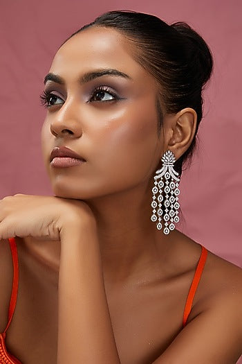 White Finish Zircon Dangler Earrings