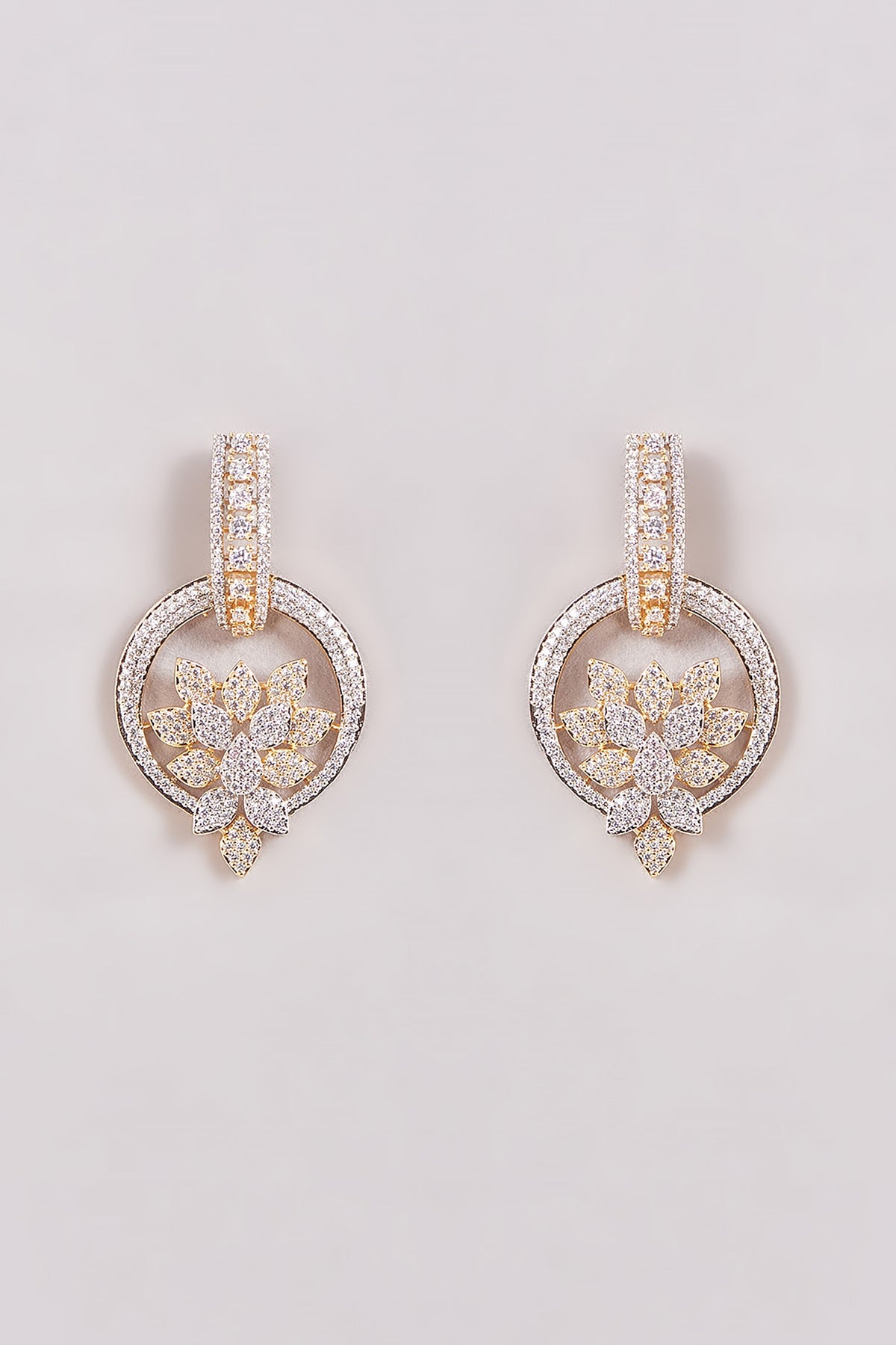 Two Tone Finish Zircon Dangler Earrings