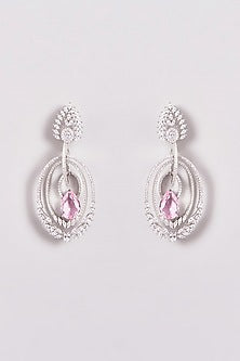 White Finish Zircon & Pink Stone Dangler Earrings