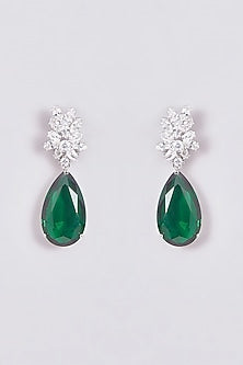 White Finish Zircon & Green Stone Dangler Earrings