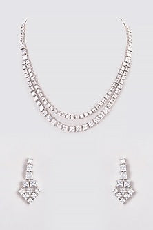 White Finish Zircon Layered Necklace Set