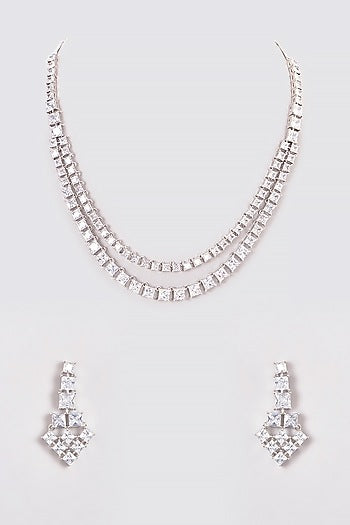 White Finish Zircon Layered Necklace Set