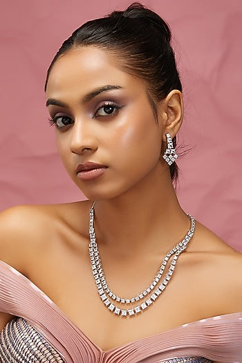 White Finish Zircon Layered Necklace Set