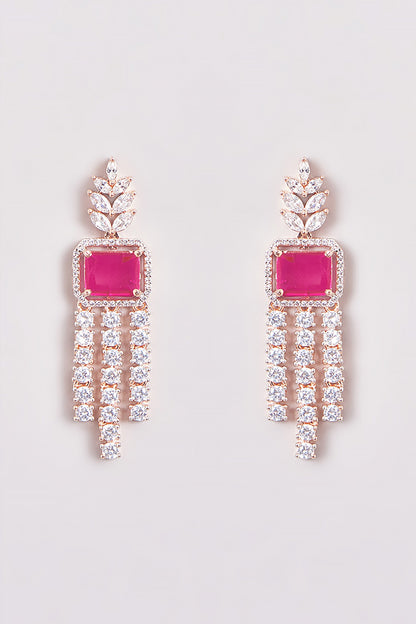 Rose Gold Finish Zircon & Red Stone Necklace Set