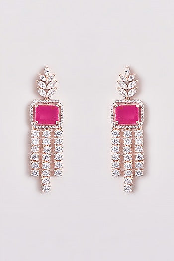 Rose Gold Finish Zircon & Red Stone Necklace Set