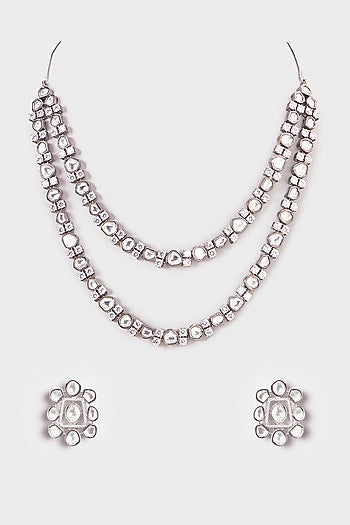 White Finish Zircon Layered Necklace Set