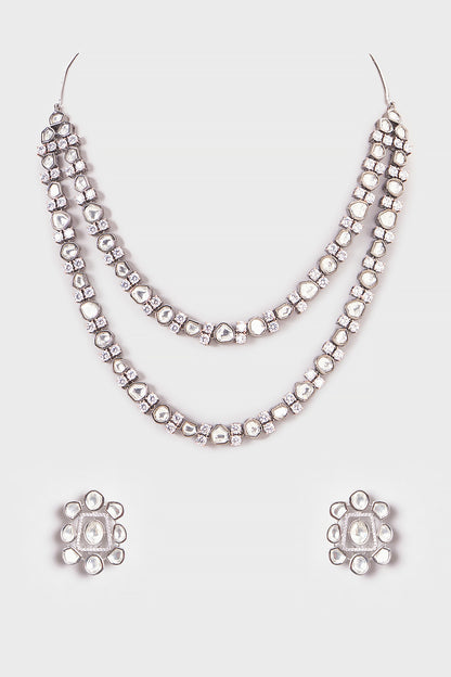 White Finish Zircon Layered Necklace Set
