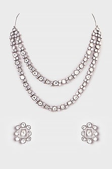 White Finish Zircon Layered Necklace Set
