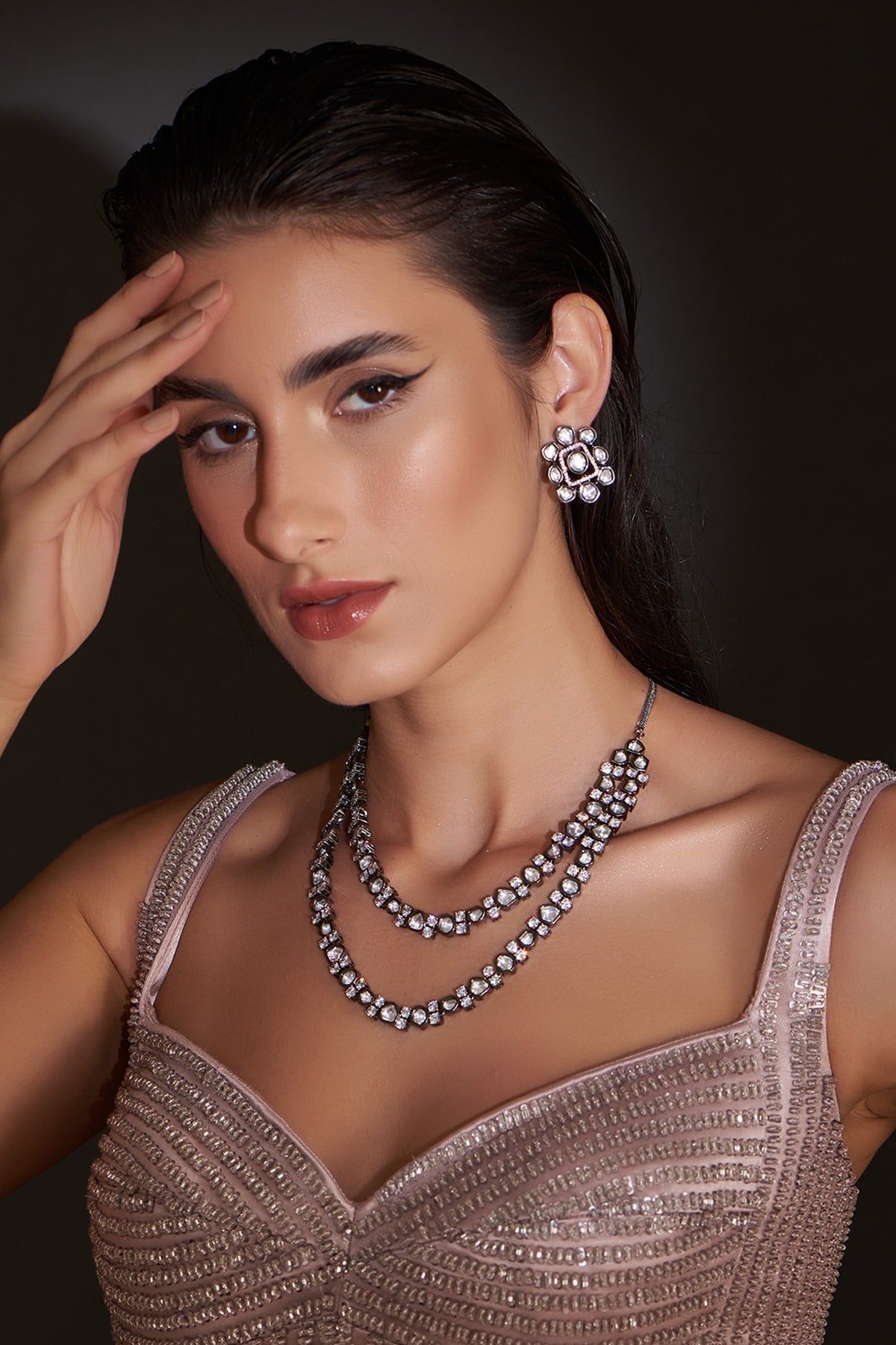 White Finish Zircon Layered Necklace Set
