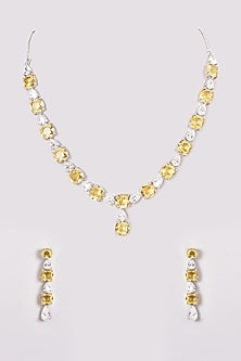 White Finish Zircon & Yellow Stone Necklace Set
