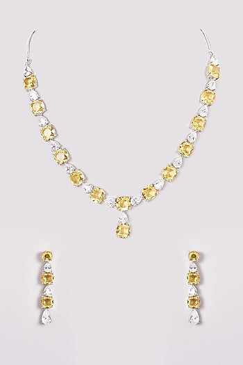 White Finish Zircon & Yellow Stone Necklace Set