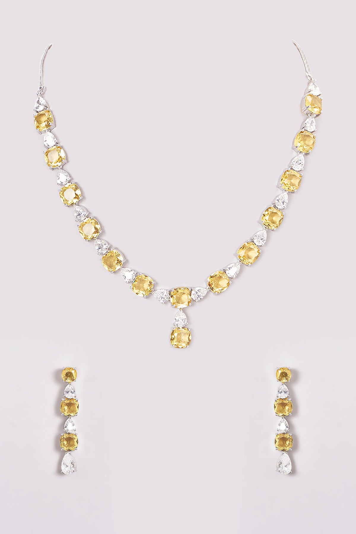 White Finish Zircon & Yellow Stone Necklace Set
