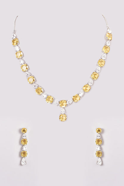 White Finish Zircon & Yellow Stone Necklace Set