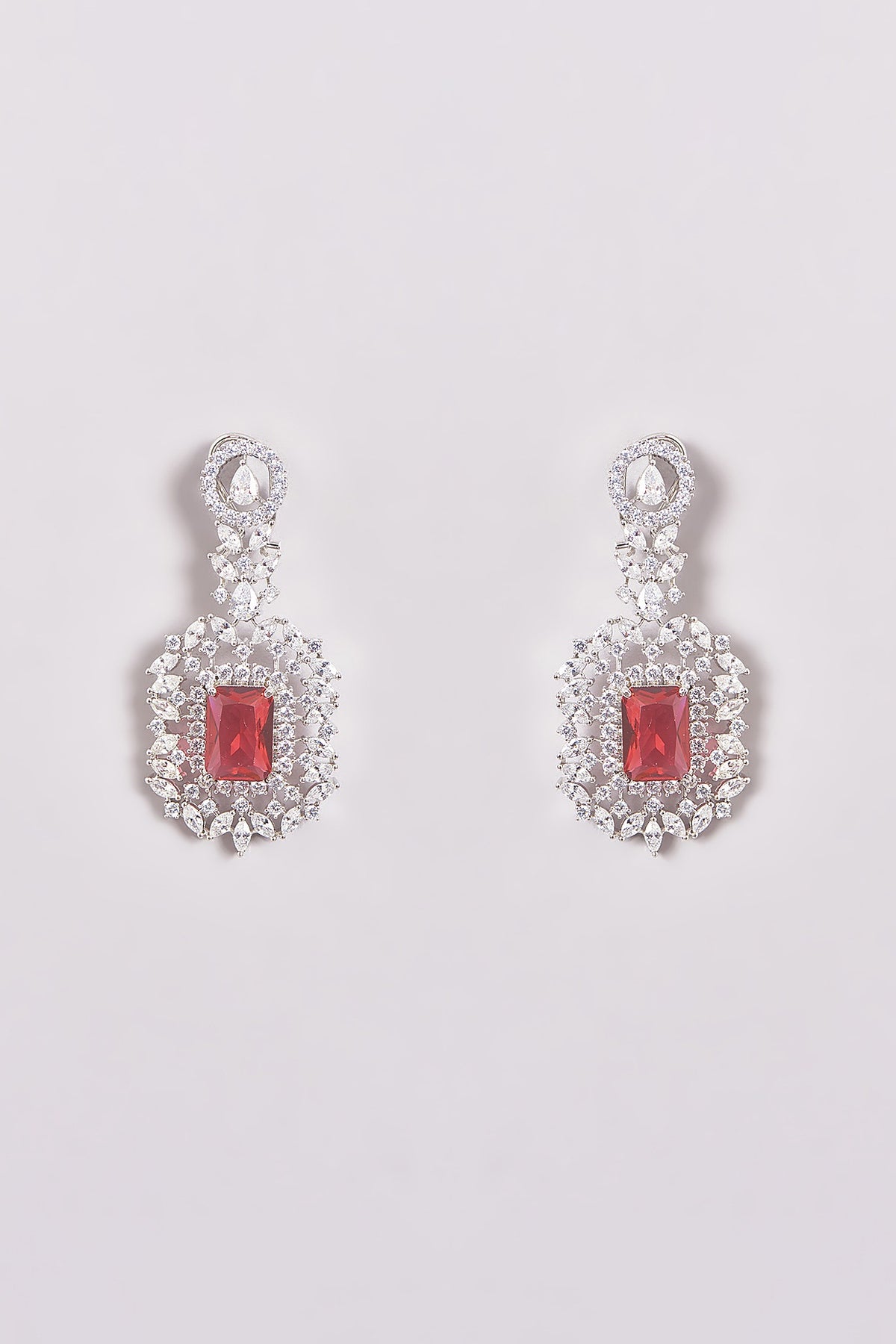 White Finish Zircon & Red Stone Necklace Set